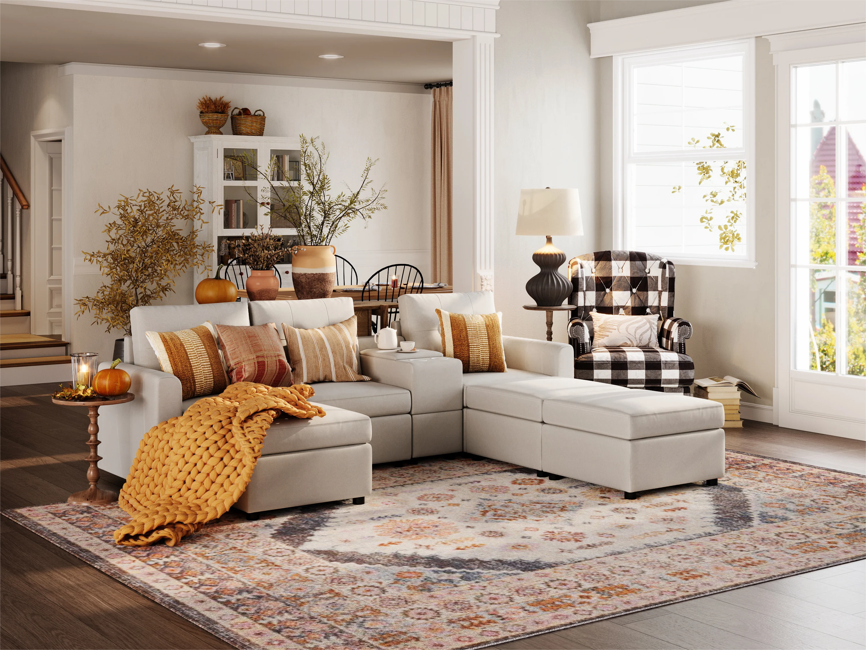 RUBIK III 3 Seats with 3 Ottomans & Console - Image 10