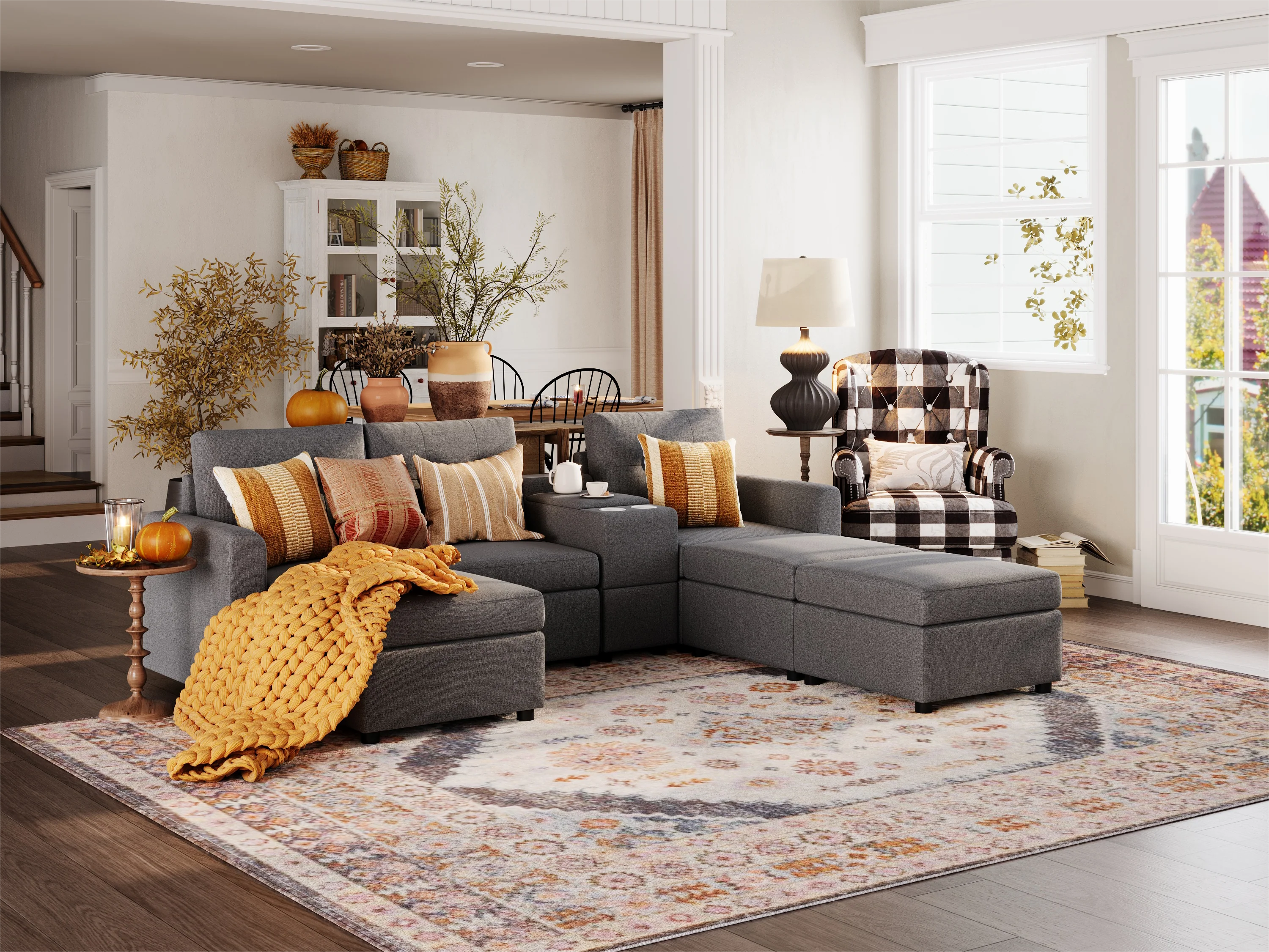 RUBIK III 3 Seats with 3 Ottomans & Console - Image 3